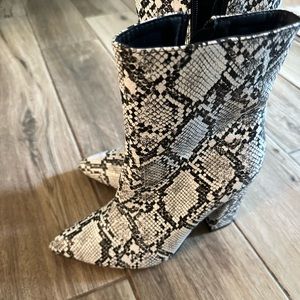 Snake print heel zip up boots